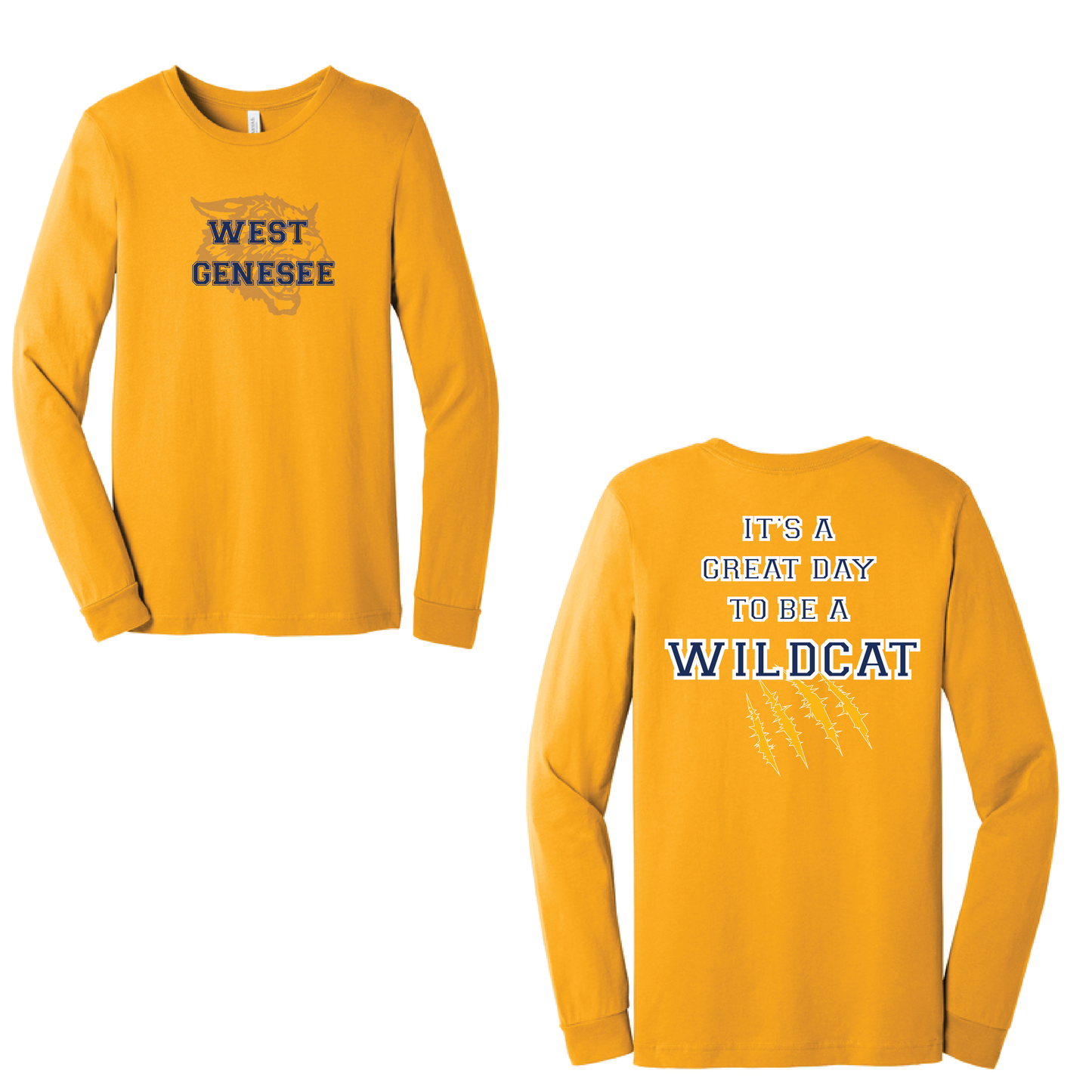 West Genesee Wildcats Shadow Mascot Gold Claw "Great Day" Long Sleeve T-Shirt