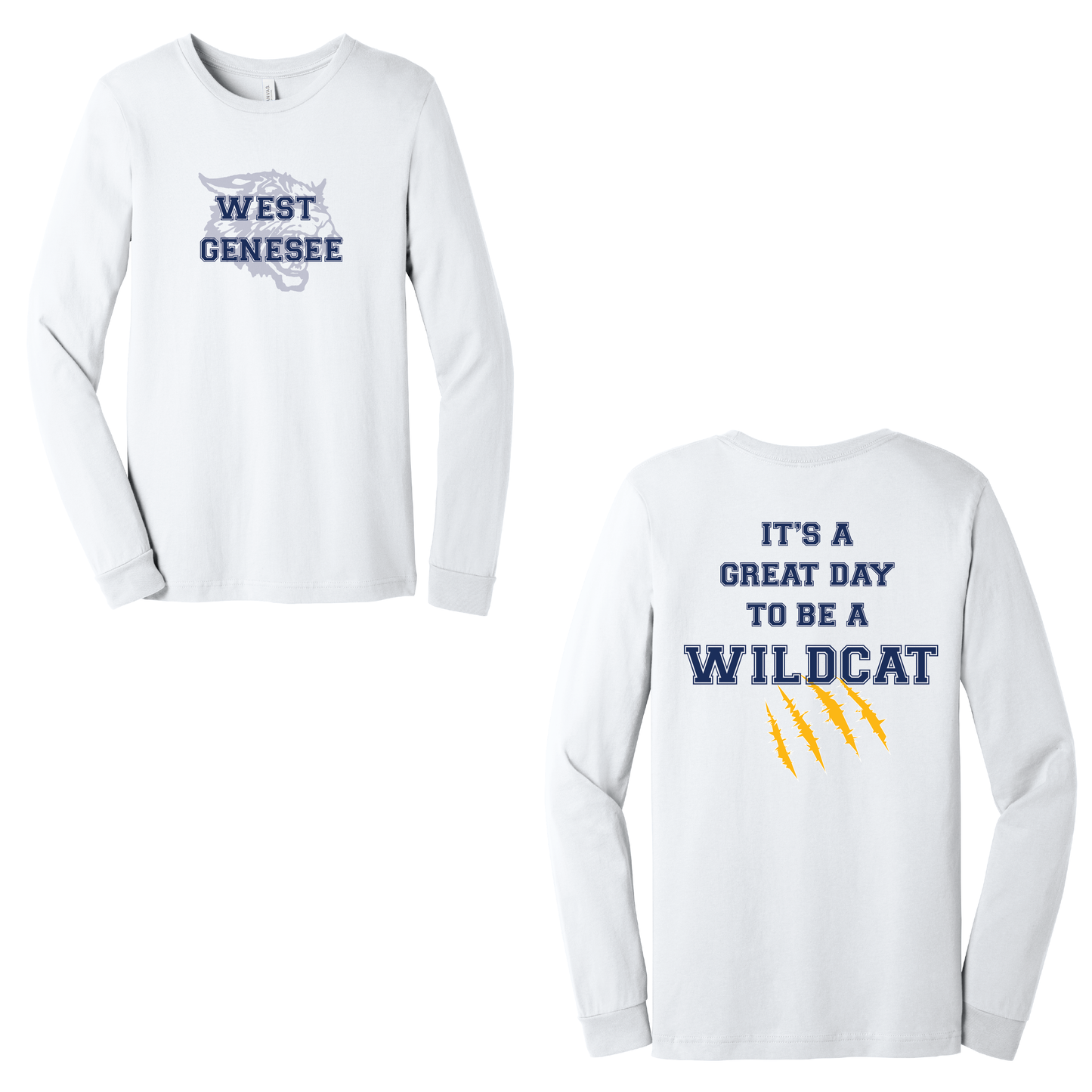 West Genesee Wildcats Shadow Mascot Gold Claw "Great Day" Long Sleeve T-Shirt