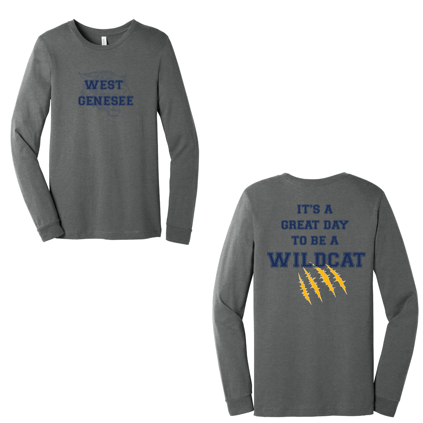 West Genesee Wildcats Shadow Mascot Gold Claw "Great Day" Long Sleeve T-Shirt