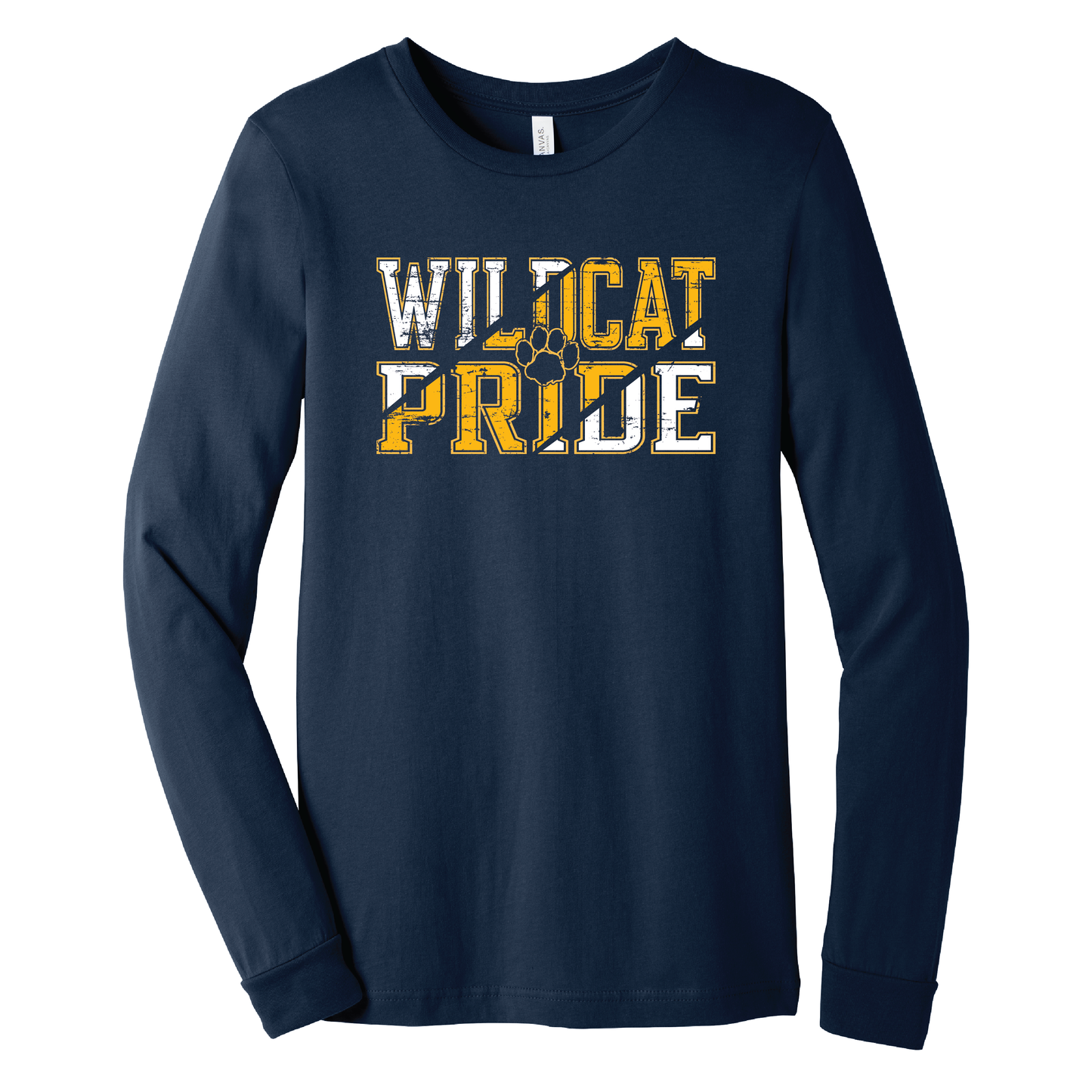 West Genesee Wildcats “Wildcat Pride” Distressed Front Print Long Sleeve T-Shirt