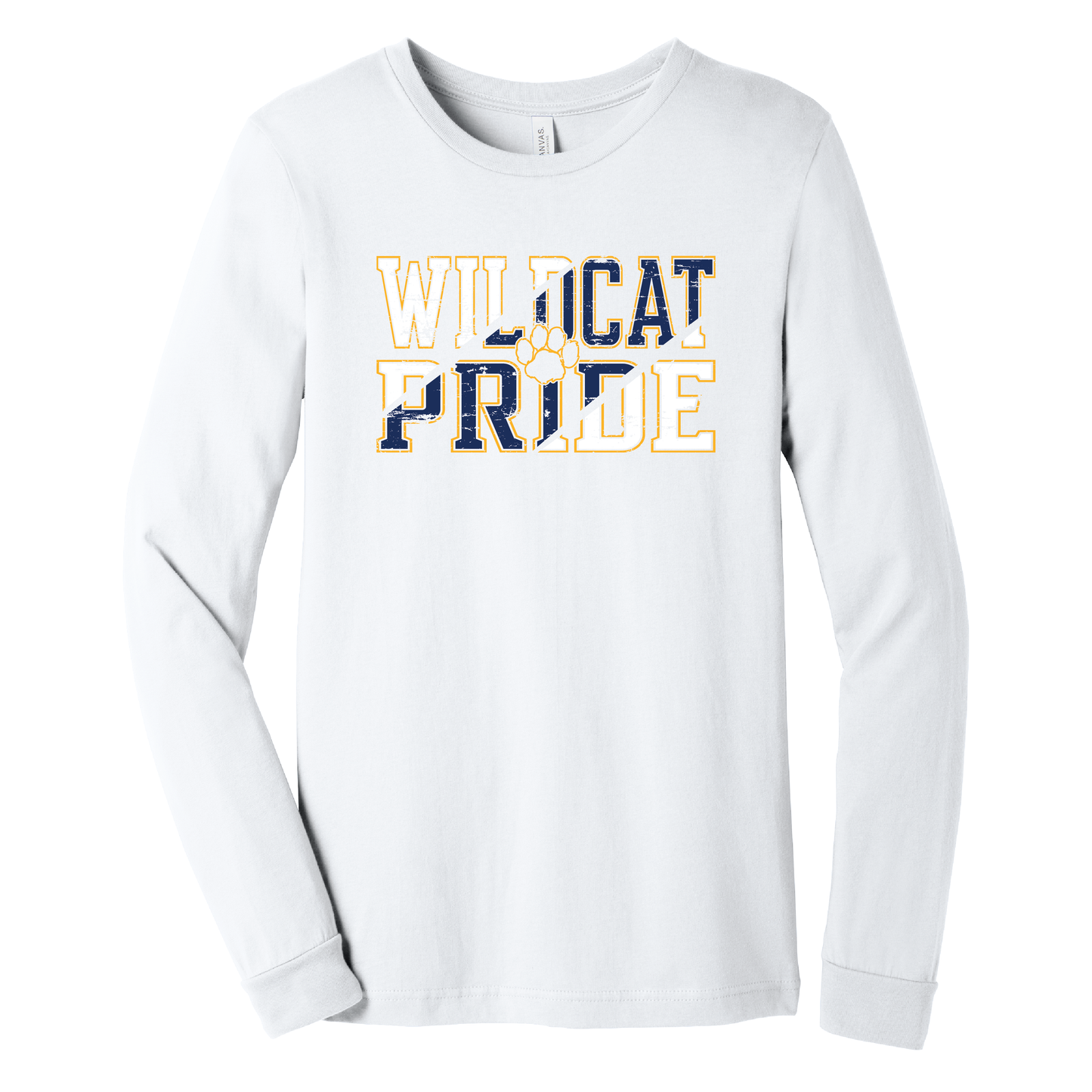 West Genesee Wildcats “Wildcat Pride” Distressed Front Print Long Sleeve T-Shirt