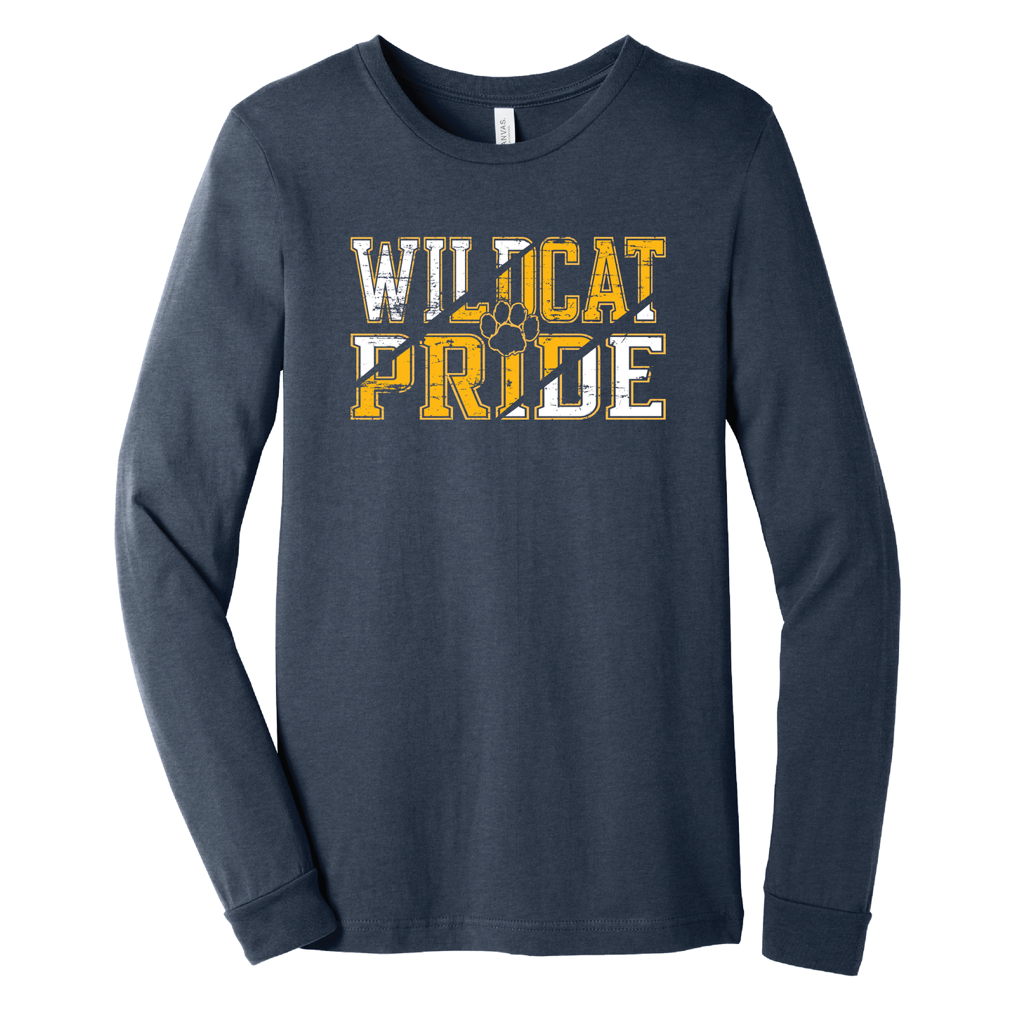 West Genesee Wildcats “Wildcat Pride” Distressed Front Print Long Sleeve T-Shirt