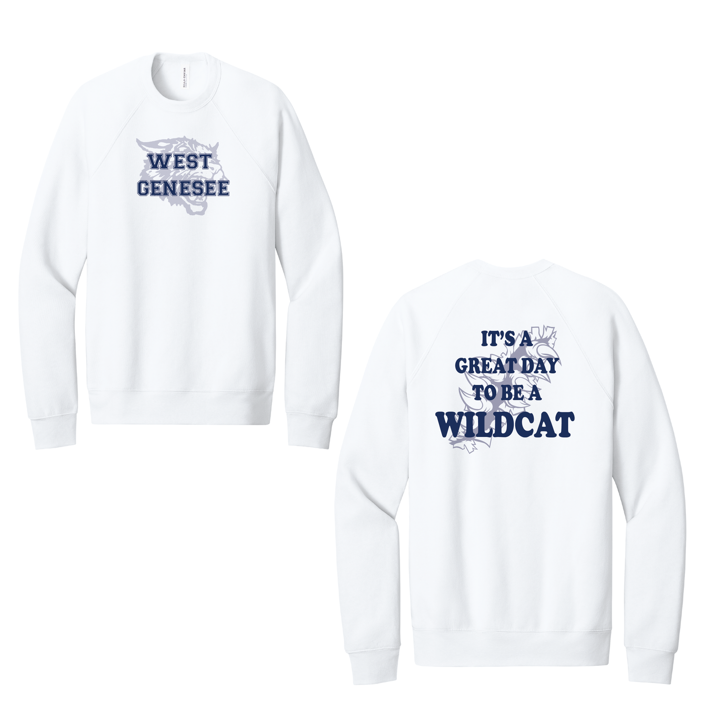 West Genesee Wildcats Shadow Mascot Claw Tear "Great Day" Crewneck Sweatshirt