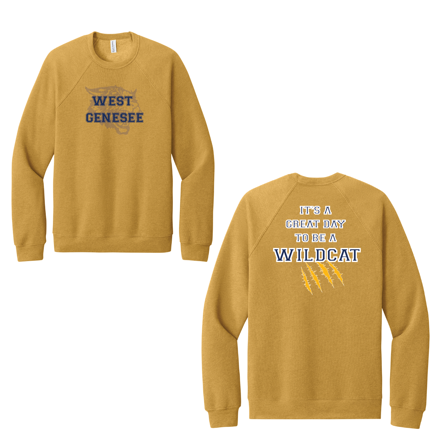 West Genesee Wildcats Shadow Mascot Gold Claw "Great Day" Crewneck Sweatshirt