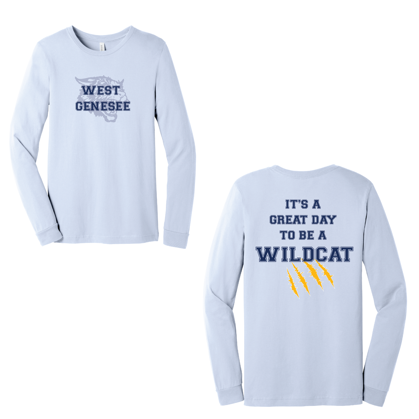 West Genesee Wildcats Shadow Mascot Gold Claw "Great Day" Long Sleeve T-Shirt