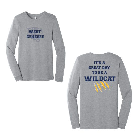 West Genesee Wildcats Shadow Mascot Gold Claw "Great Day" Long Sleeve T-Shirt