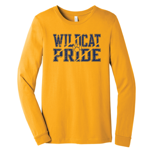 West Genesee Wildcats “Wildcat Pride” Distressed Front Print Long Sleeve T-Shirt
