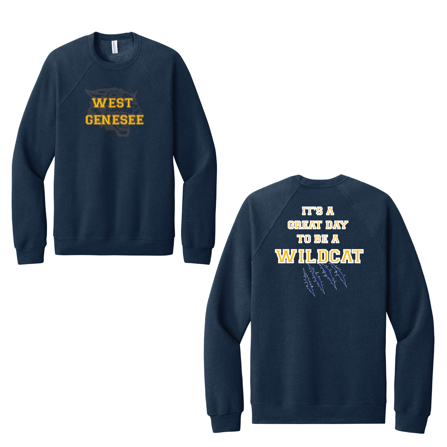 West Genesee Wildcats Shadow Mascot Gold Claw "Great Day" Crewneck Sweatshirt